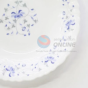 China Factory Direct Sales Dishes Retro Pattern Printing And Carving Ceramic Porcelain Plates For Dining-Table