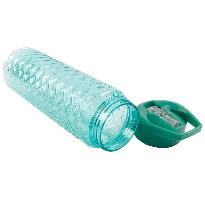 wholesale long service life portable green plastic sports water bottle with straw