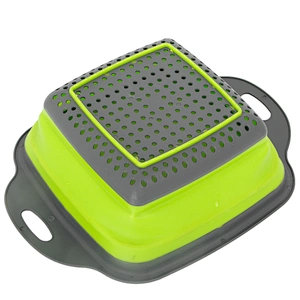 Union source factory price square silicone plastic kitchen folding vegetable drain basket bowl