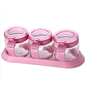Union Source Set Of 3 Pcs Glass Spices Powder Bottles/Salt Pepper Condiment Container