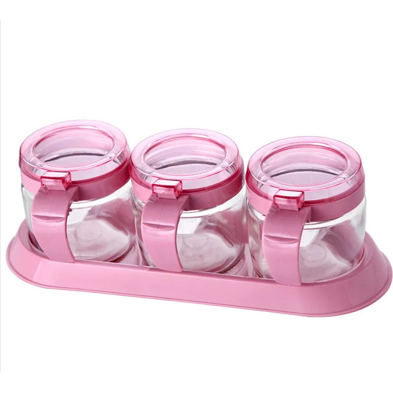 Union Source Set Of 3 Pcs Glass Spices Powder Bottles/Salt Pepper Condiment Container