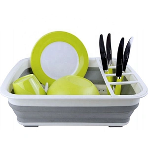 Kitchen collapsible plastic dish drainer rack with PP and TPR material