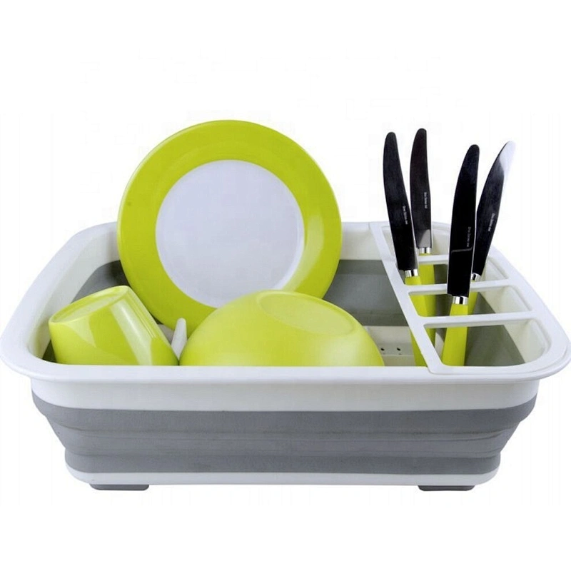 Kitchen collapsible plastic dish drainer rack with PP and TPR material