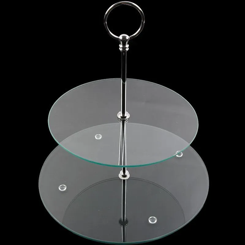 2 tier cake tools wedding glass cake stand set
