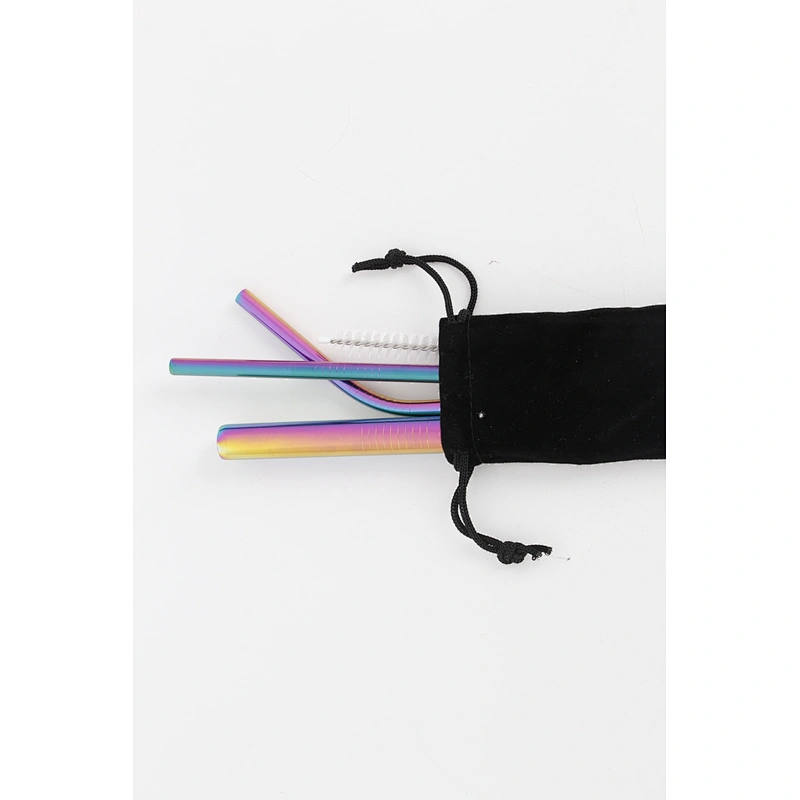 Eco Friendly Customized Reusable Food Grade Rainbow Color Stainless Steel Drinking Straws Set With Brush
