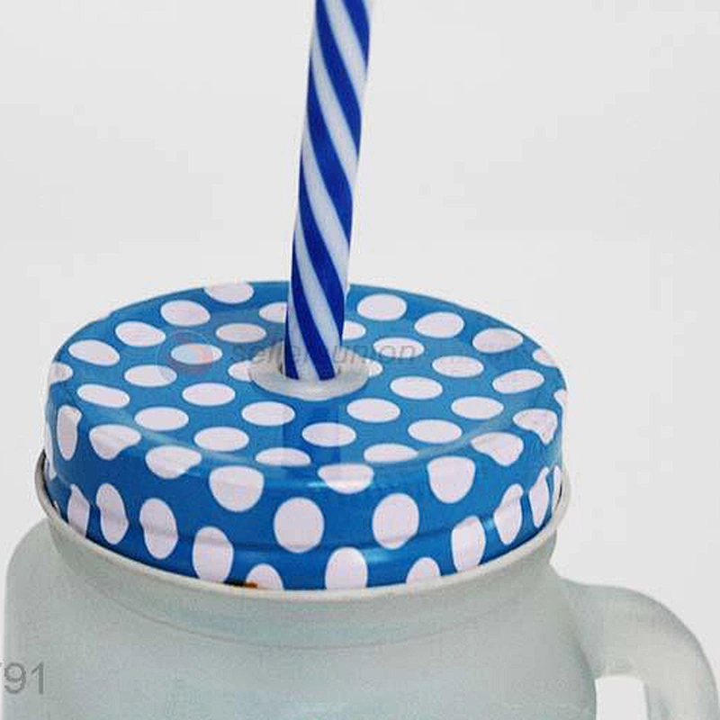 Wholesale Fashion Transparent Gradient Color Blue Glass Mug Cup With Lids And Straws