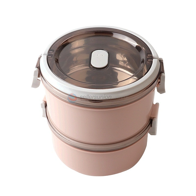 Eco-Friendly Heat Insulation 2 Layer Stacked Stainless Steel Lunch Box Student Bento Bowl With Lid Sealed