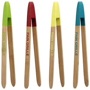 Magnetic Bamboo Wooded Color Bread Toast Tongs for Breakfast and BBQ