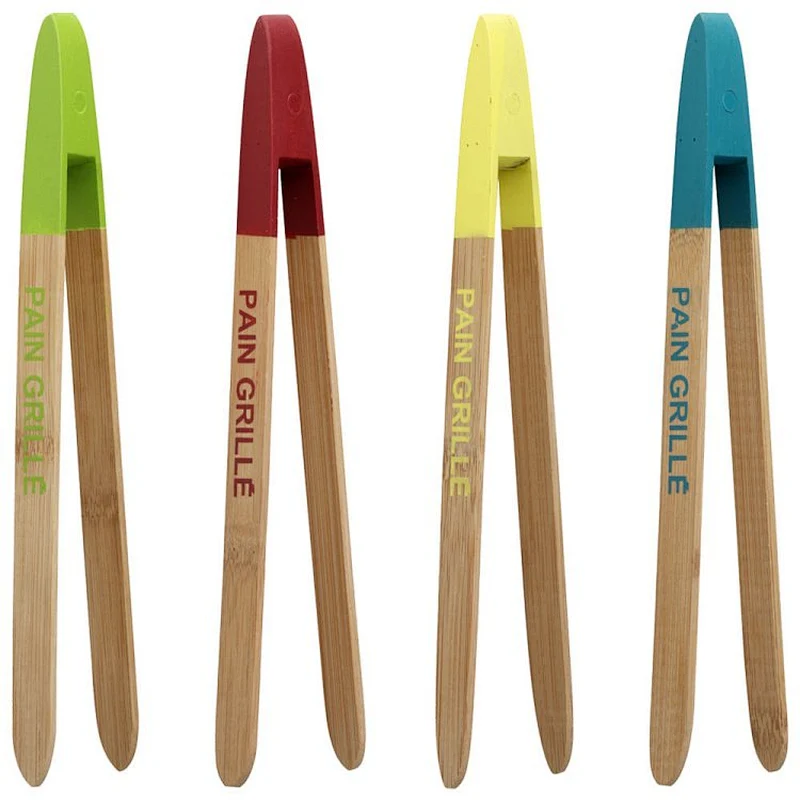 Magnetic Bamboo Wooded Color Bread Toast Tongs for Breakfast and BBQ