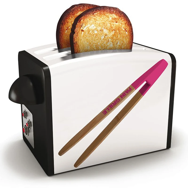 Magnetic Bamboo Wooded Color Bread Toast Tongs for Breakfast and BBQ
