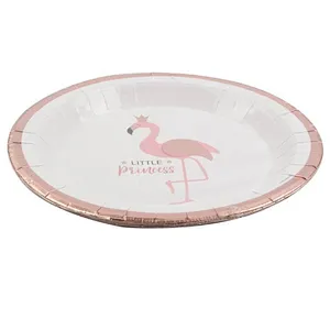 8pcs Round Floral Flamingo Paper Party Plates Set /Decorative Tableware for Birthday Parties, Weddings,Life Celebrations