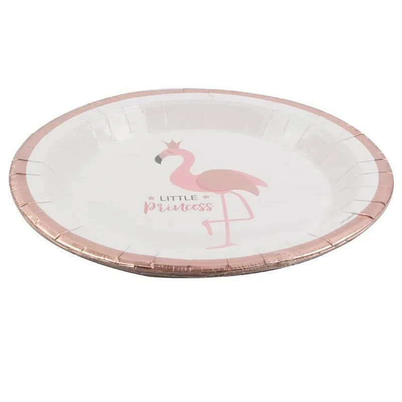 8pcs Round Floral Flamingo Paper Party Plates Set /Decorative Tableware for Birthday Parties, Weddings,Life Celebrations