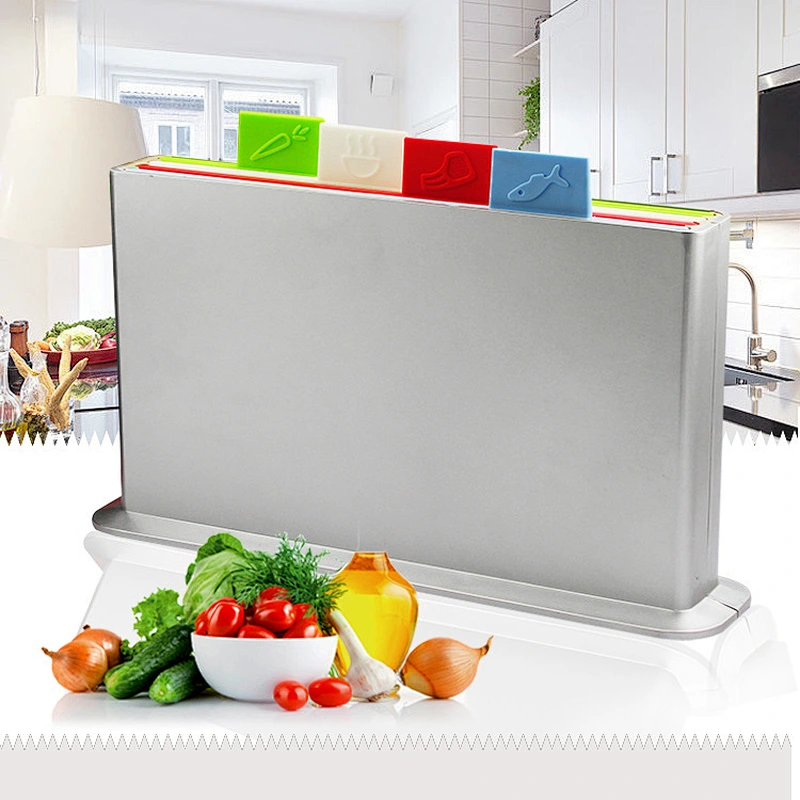 Union Source High quality eco- friendly four 4 color-coded plastic  kitchen chopping boards set  with holder