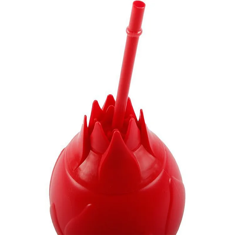 PE Dragon fruit shape summer  red plastic water bottle /juice bottles with straw