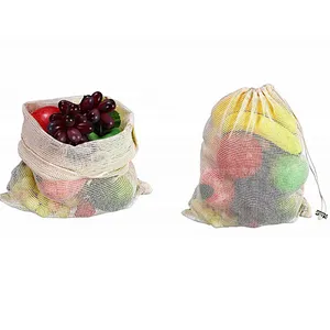 Union Source Recyclable Cotton Vegetable Fruits Food Mesh Bag With Customized Package