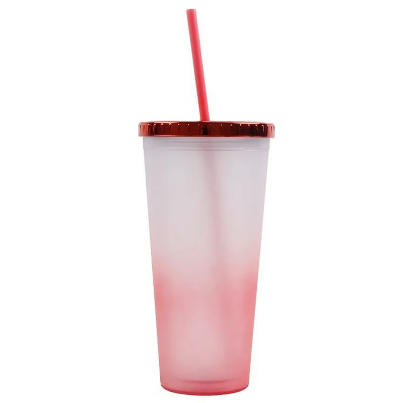 wholesale 24oz eco friendly gradient  double layer portable leakproof sport  plastic water bottle  with  straw