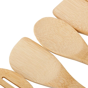 Natural kitchen set serving tools 5pcs set of bamboo cookware tools with multi-color handles