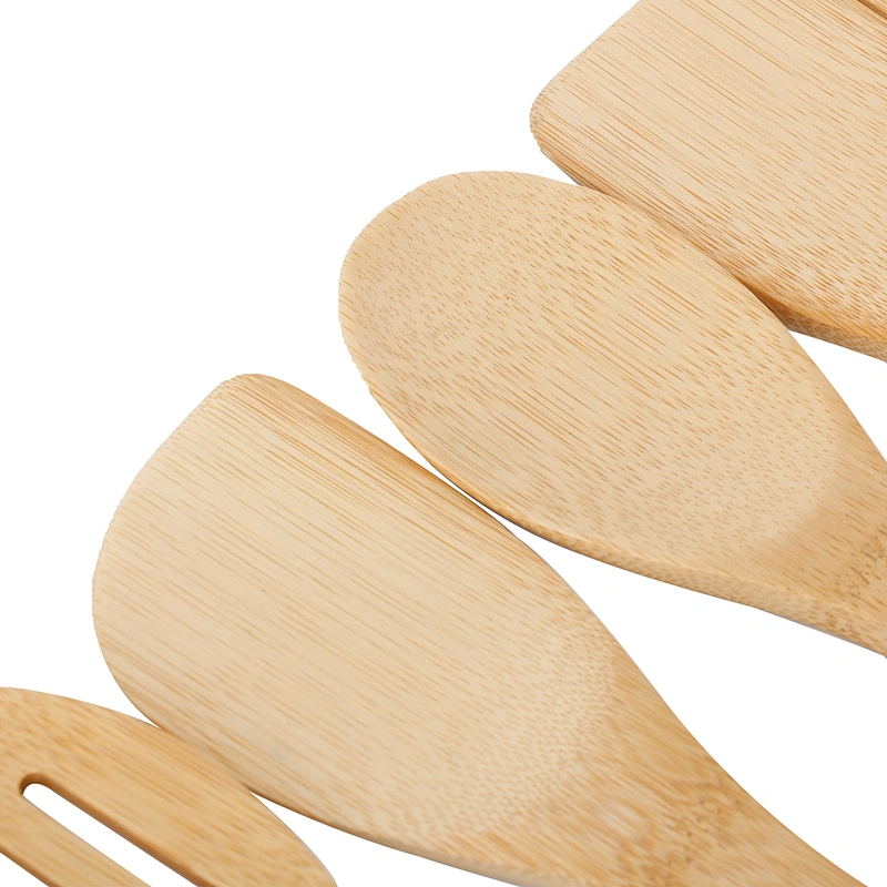 Natural kitchen set serving tools 5pcs set of bamboo cookware tools with multi-color handles