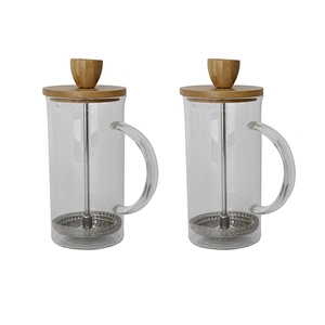 portable drinkware French Press Coffee Pot  tea maker Bamboo Plunger Glass Pot With handle