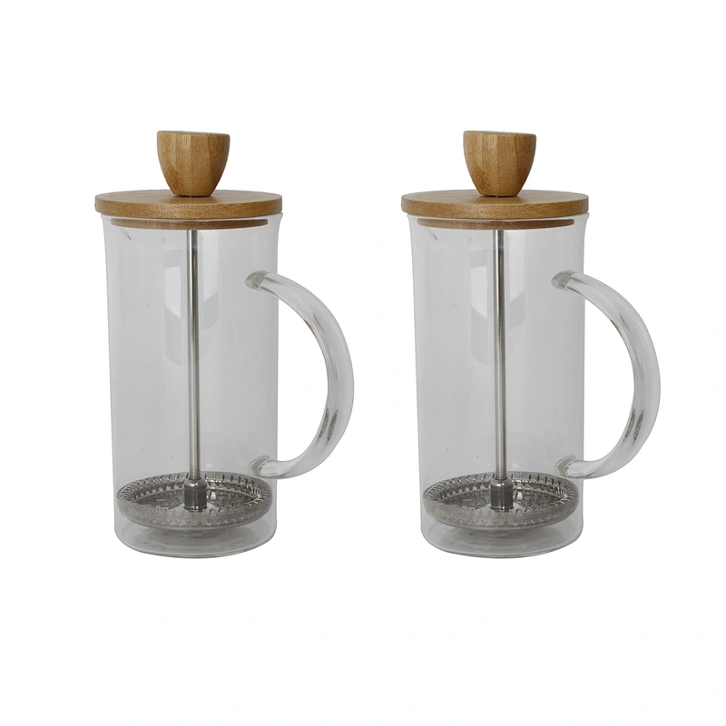 portable drinkware French Press Coffee Pot  tea maker Bamboo Plunger Glass Pot With handle