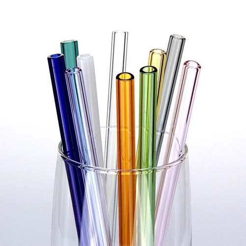Heat resistant different color straight and bent borosilicate glass drinking straw