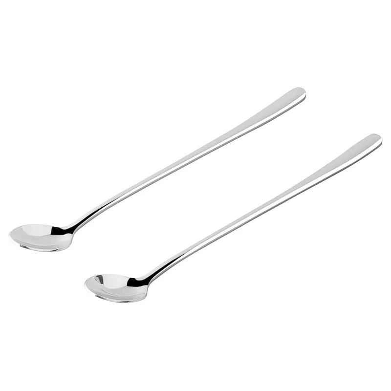 21New Product Wholesale Silver Skinny Kitchen Stainless Steel Cutlery Set Of 2 pcs Latte Spoon