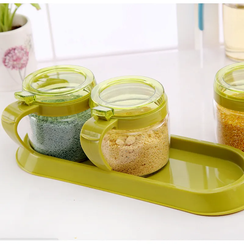 Union Source Set Of 3 Pcs Glass Spices Powder Bottles/Salt Pepper Condiment Container