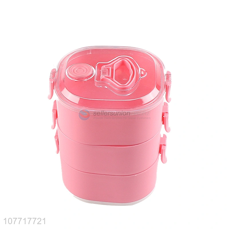 China Fabrication Cute High Quality Pink 3 Layer Plastic Lunch Box Airtight Food Storage Containers