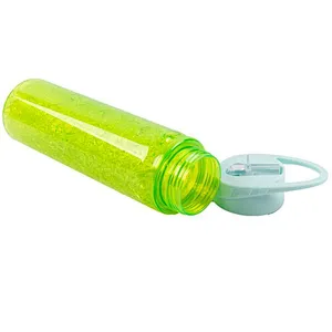 Sparkling Ice cooling Plastic Double Wall transparent Tritan Bpa Free Drinking Water Bottle with Flip lid
