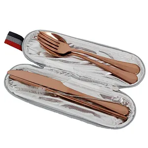 Union Source wholesale 3pcs portable camping dinner stainless steel cutlery dinnerware sets