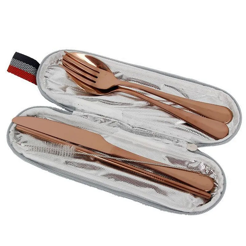 Union Source wholesale 3pcs portable camping dinner stainless steel cutlery dinnerware sets