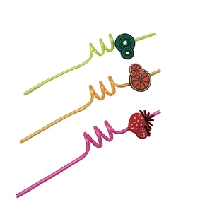 Union Source High quality cute spiral folding Fruit shaped plastic drinking straw