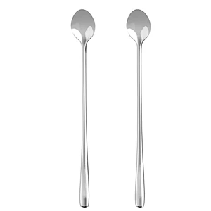21New Product Wholesale Silver Skinny Kitchen Stainless Steel Cutlery Set Of 2 pcs Latte Spoon