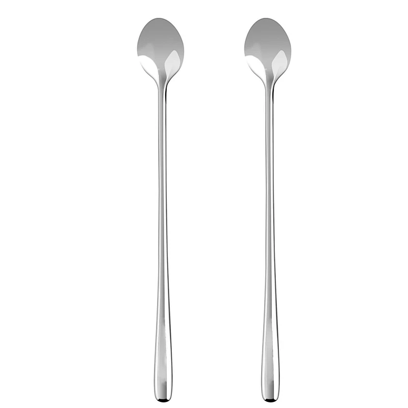 21New Product Wholesale Silver Skinny Kitchen Stainless Steel Cutlery Set Of 2 pcs Latte Spoon