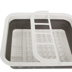 multifunctional PP TPR plastic silicone kitchen folding drain basket collapsible dish drainer rack