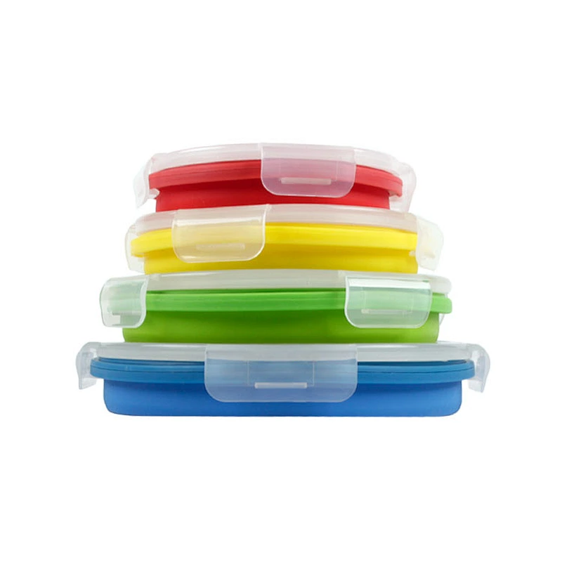4pcs Collapsible Flexible Durable Children Silicone  Lunch Box set with lid
