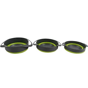 3 pcs  friendly food grade materials large Fruit vegetable drain basket colander space saving kitchen foldable silicone strainer
