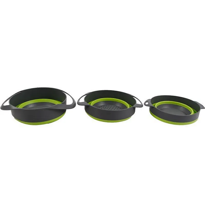3 pcs  friendly food grade materials large Fruit vegetable drain basket colander space saving kitchen foldable silicone strainer