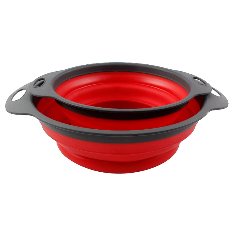 Union Source Food Grade Silicone 2pcs Collapsible Colander Strainers Set with Grip Handles