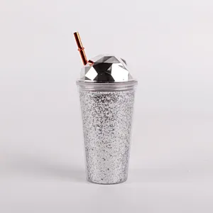 Eco friendly 450ml  double layer portable sport  plastic water bottle  with  straw