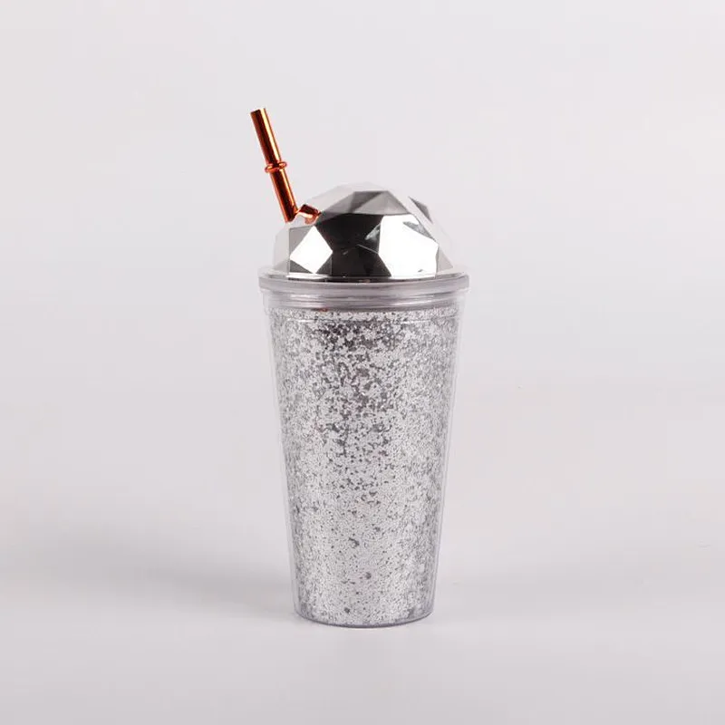 Eco friendly 450ml  double layer portable sport  plastic water bottle  with  straw