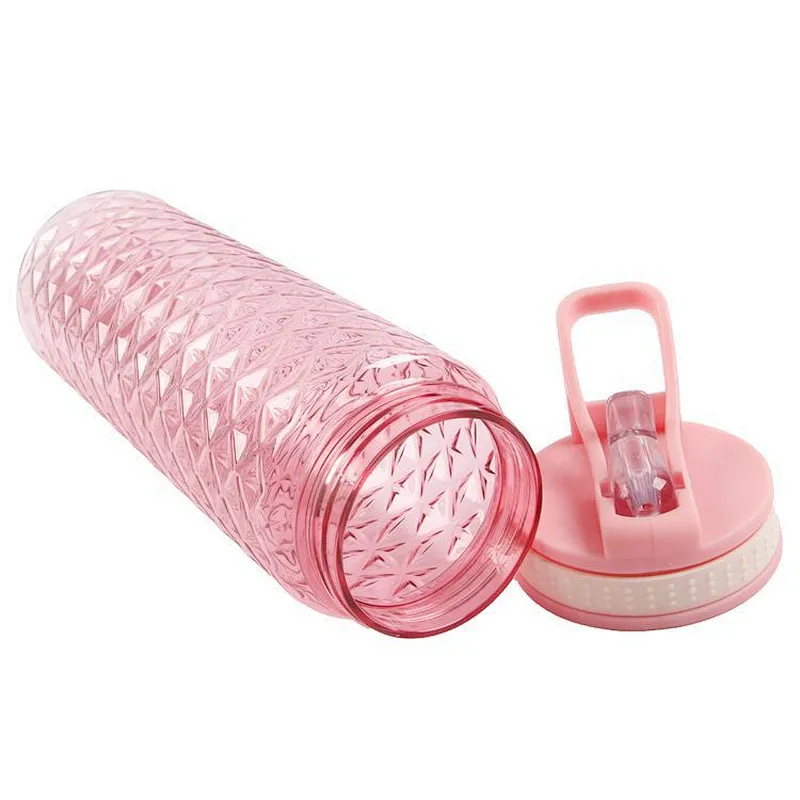 Eco friendly 700ml  large capacity  portable pink sport Plastic Water Bottle with straw