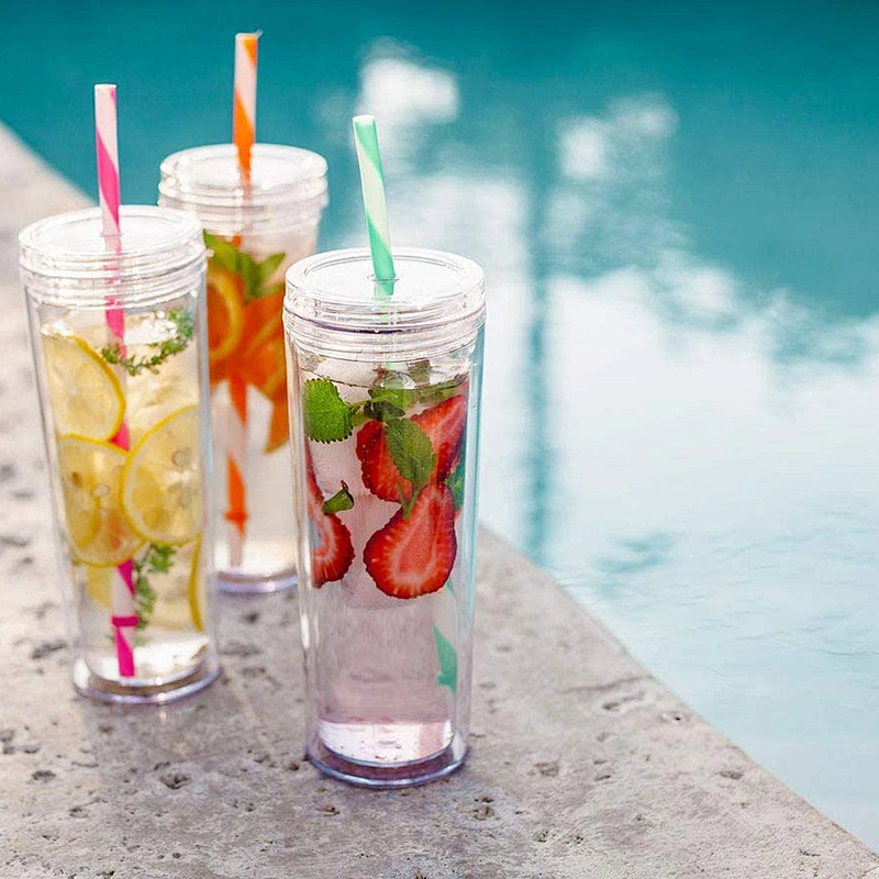 Hot Sale 16oz/480ml Clear Plastic Coffee Bottle Sublimation Skinny Tumbler Cups With Straw And Lid