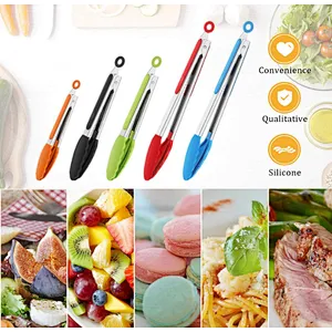 wholesale food grade non-stick high temperature resistance silicone tips BBQ kitchen food tongs