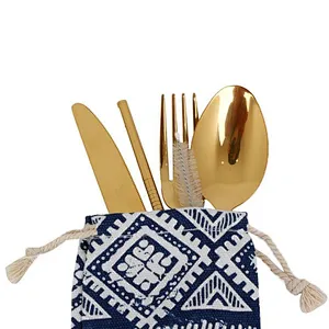 luxury travel easy storage restaurant stainless steel gold plating cutlery set tableware dinnerware sets