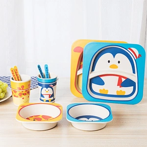 Bamboo fibre 5-piece cartoon printed children dinner set Bamboo fiber kids set