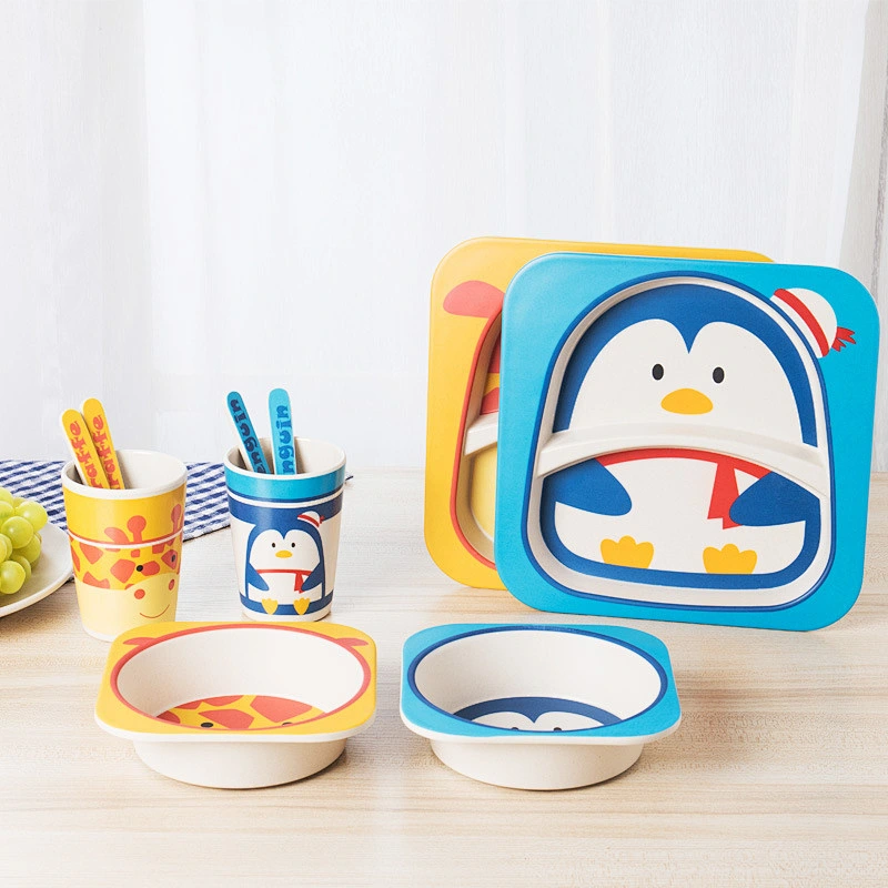 Bamboo fibre 5-piece cartoon printed children dinner set Bamboo fiber kids set