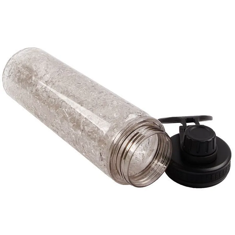 China manufacturer 500ML Double-layer Straw Spouted Cup Ice cooling Tritan outdoor Plastic Water Bottle with Folding handle