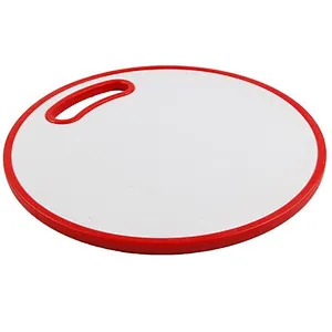 Environmentally friendly colorful kitchen reusable round plastic chopping board with handle