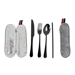 Union Source wholesale 3pcs portable camping dinner stainless steel cutlery dinnerware sets